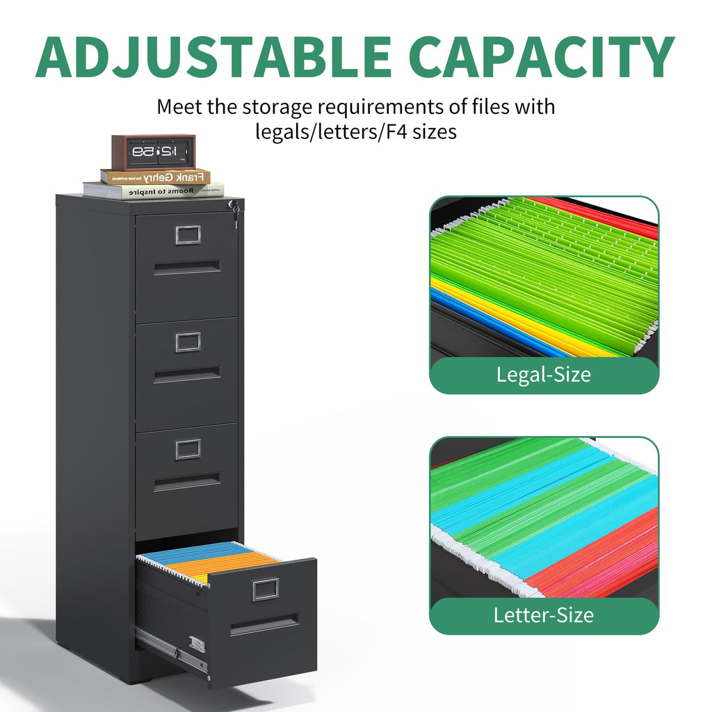 Black 4 Drawer Steel File Cabinet with Lock Q50747