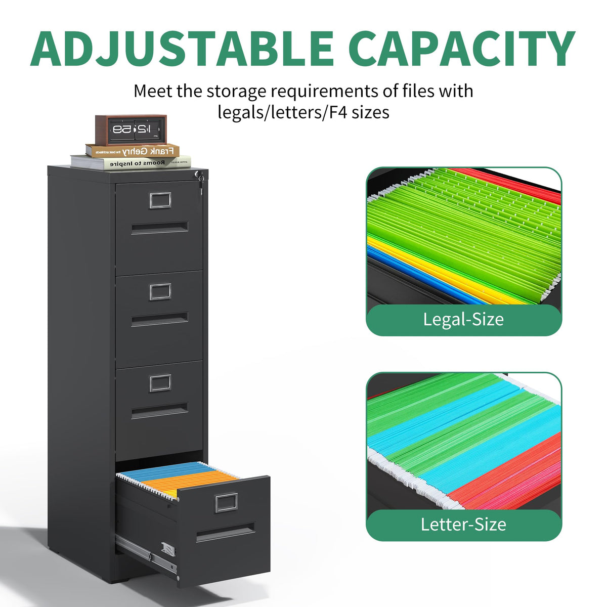 Black 4 Drawer Steel File Cabinet with Lock Q50747