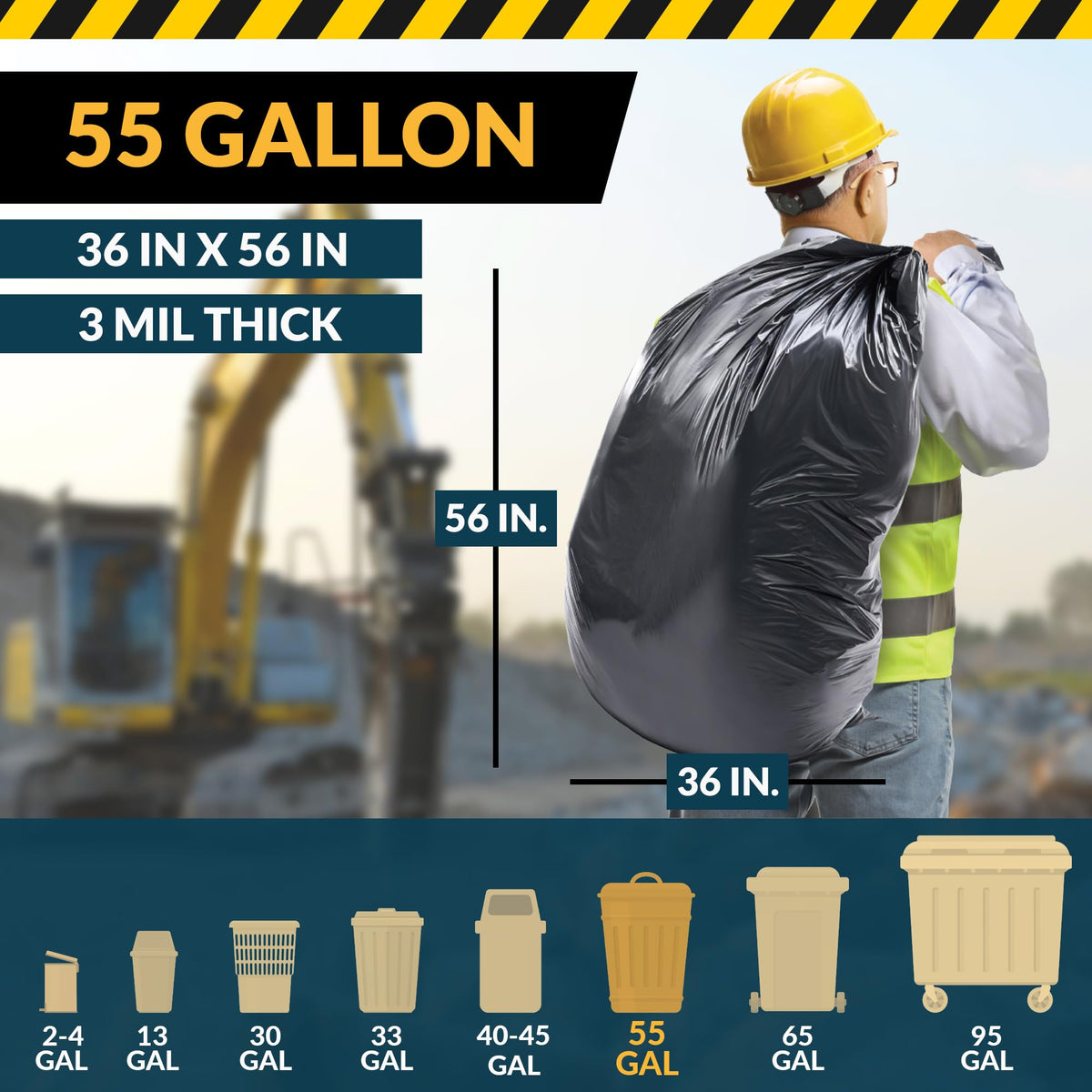 55 Gallon Heavy Duty Trash Bags V677