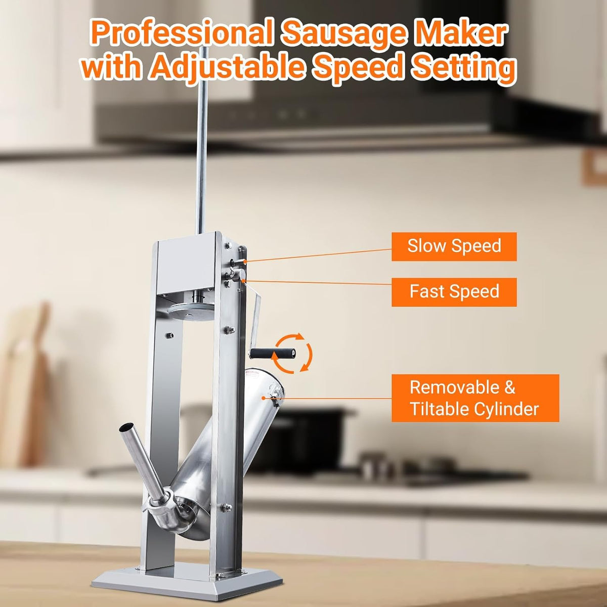 7L Stainless Steel Vertical Sausage Stuffer with 5 Stuffing Tubes G8056