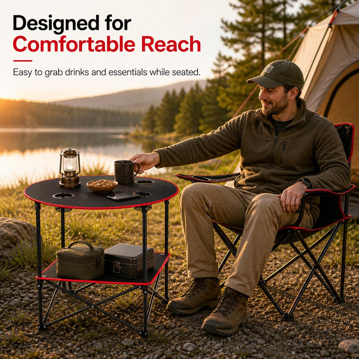 Portable Folding Camping Table with 4 Cup Holders & Carry Bag O912