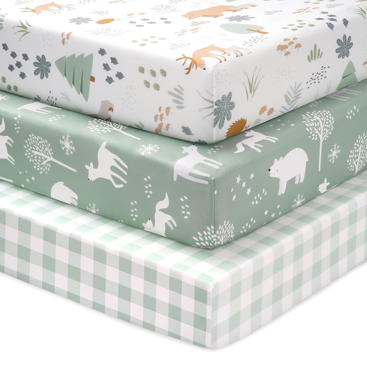 3 Pack Fitted Neutral Baby Crib Sheets B3730