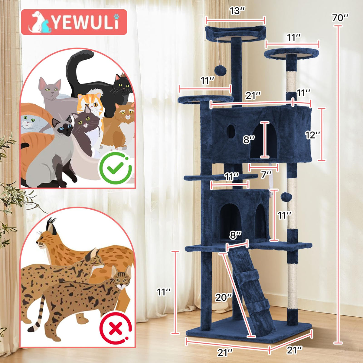 70in Navy Blue Cat Tree with Scratching Post L339713