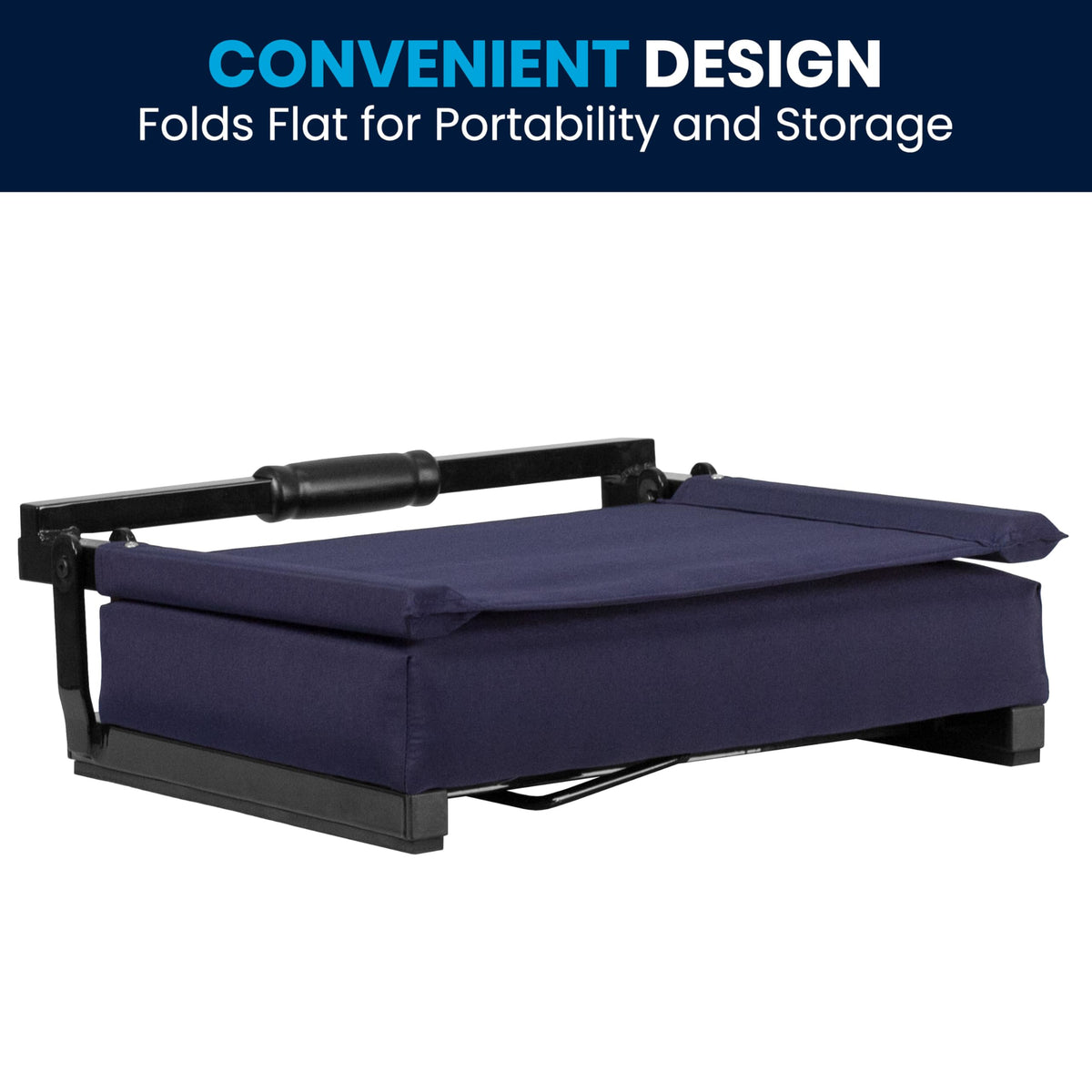 Portable Folding Padded Stadium Chair with Carrying Handle, Navy H879846