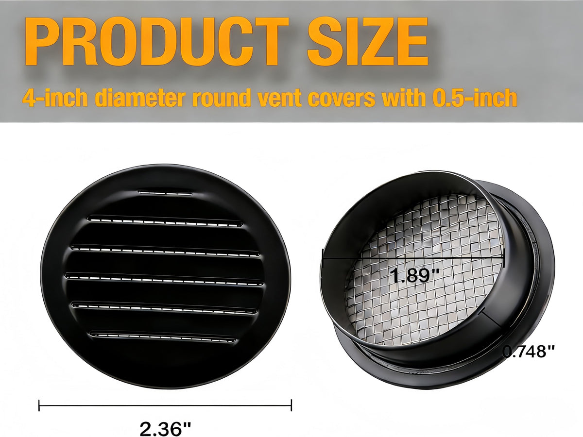 Black 2 Inches Round Aluminum Louver with Insect Screen L26707