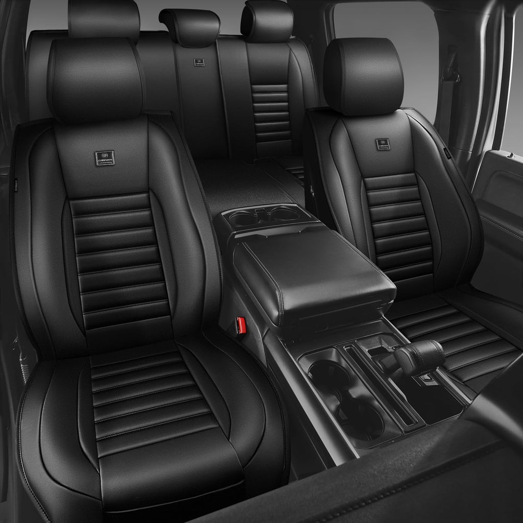 Nappa Leather Car Seat Covers Full Set, Waterproof Anti-Slip, Black E936