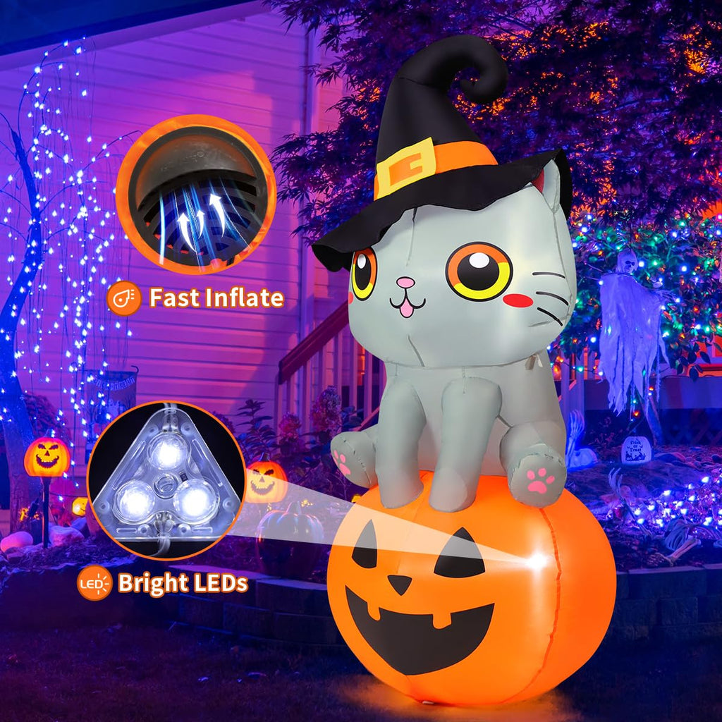 6 FT Halloween Inflatables Cat with Built-in LEDs E800799