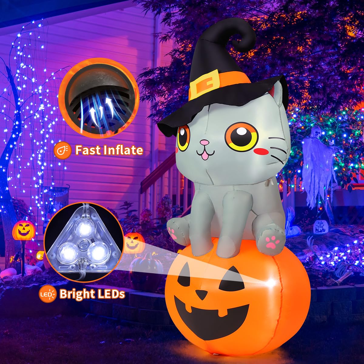 6 FT Halloween Inflatables Cat with Built-in LEDs E800799