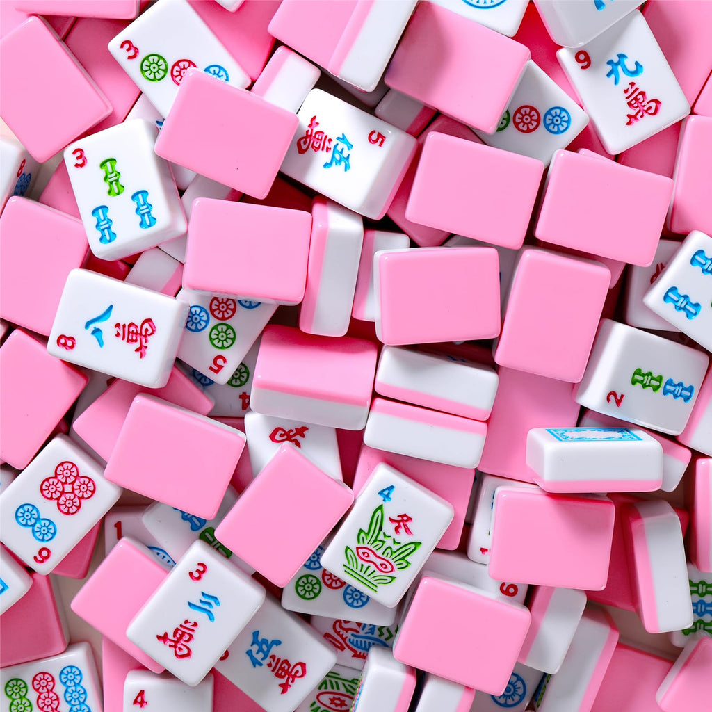 166 Pink Tiles Mahjong Set with 4 Clear Racks and Bag L703269
