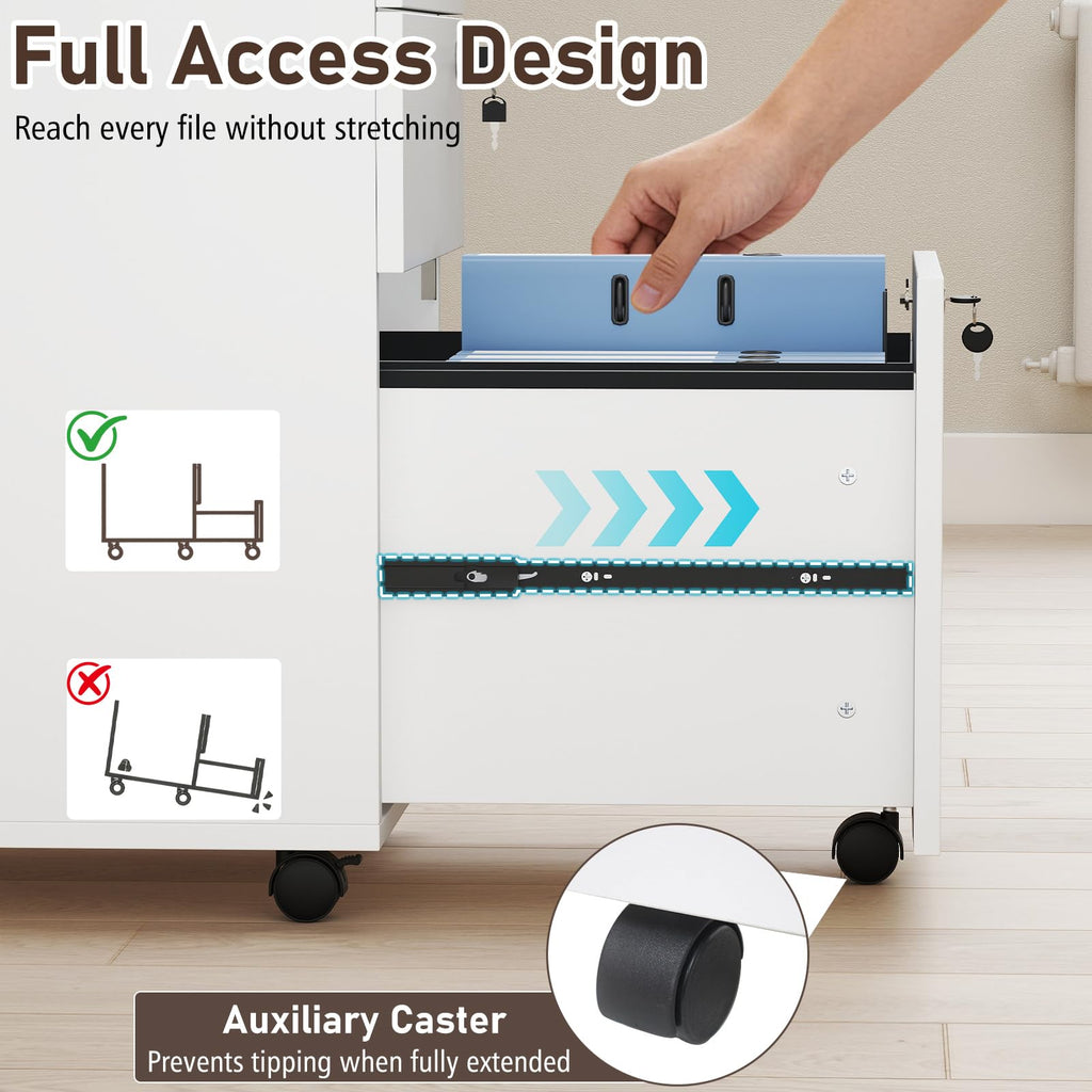 White 3 Drawer File Cabinet with Lock F76004