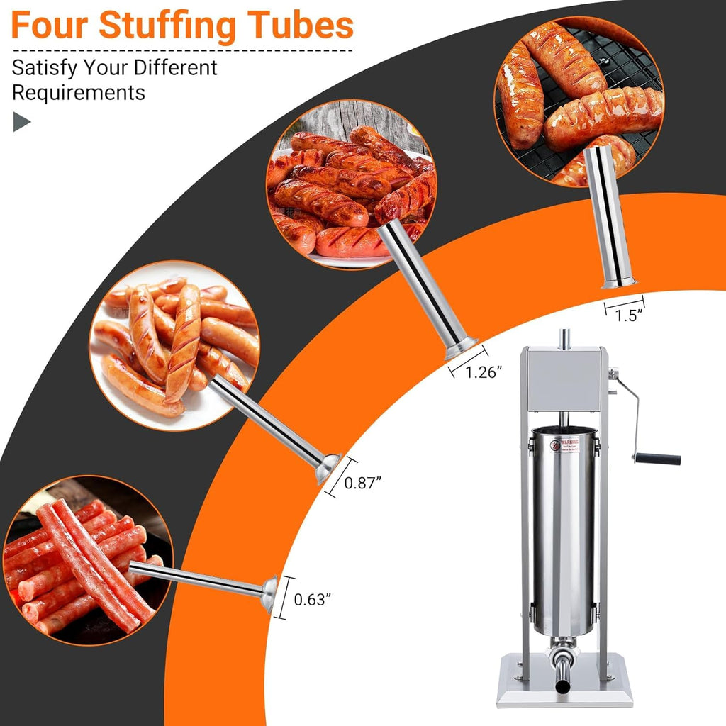 7L Stainless Steel Vertical Sausage Stuffer with 5 Stuffing Tubes G8056