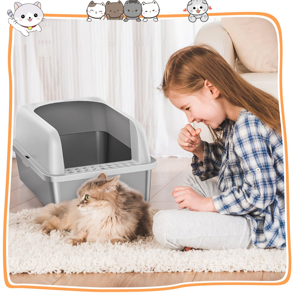 Stainless Steel Extra Large Enclosed Cat Litter Box with Lid and Mat W18600