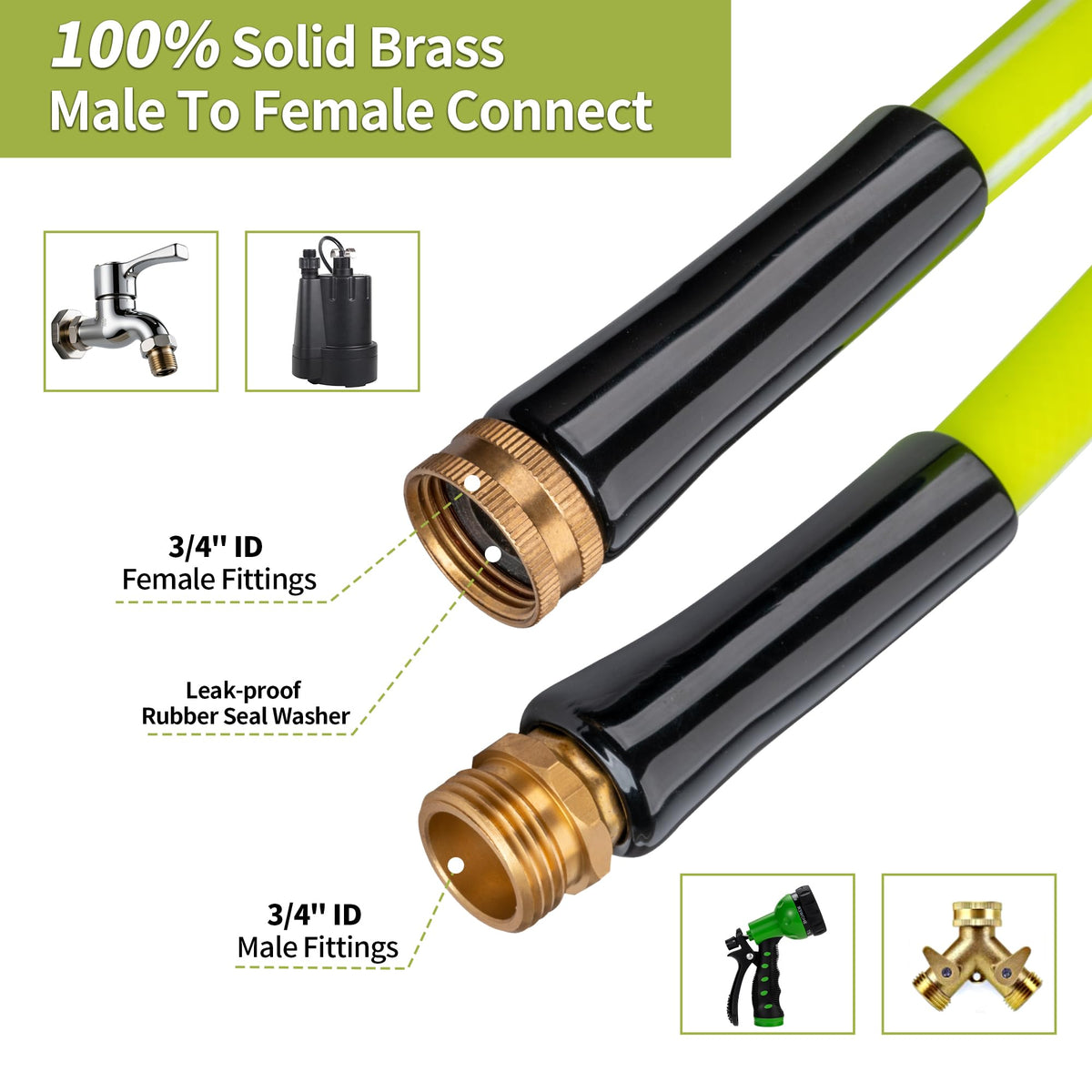100FT x 5/8" Lightweight Hybrid Rubber Garden Hose J6754