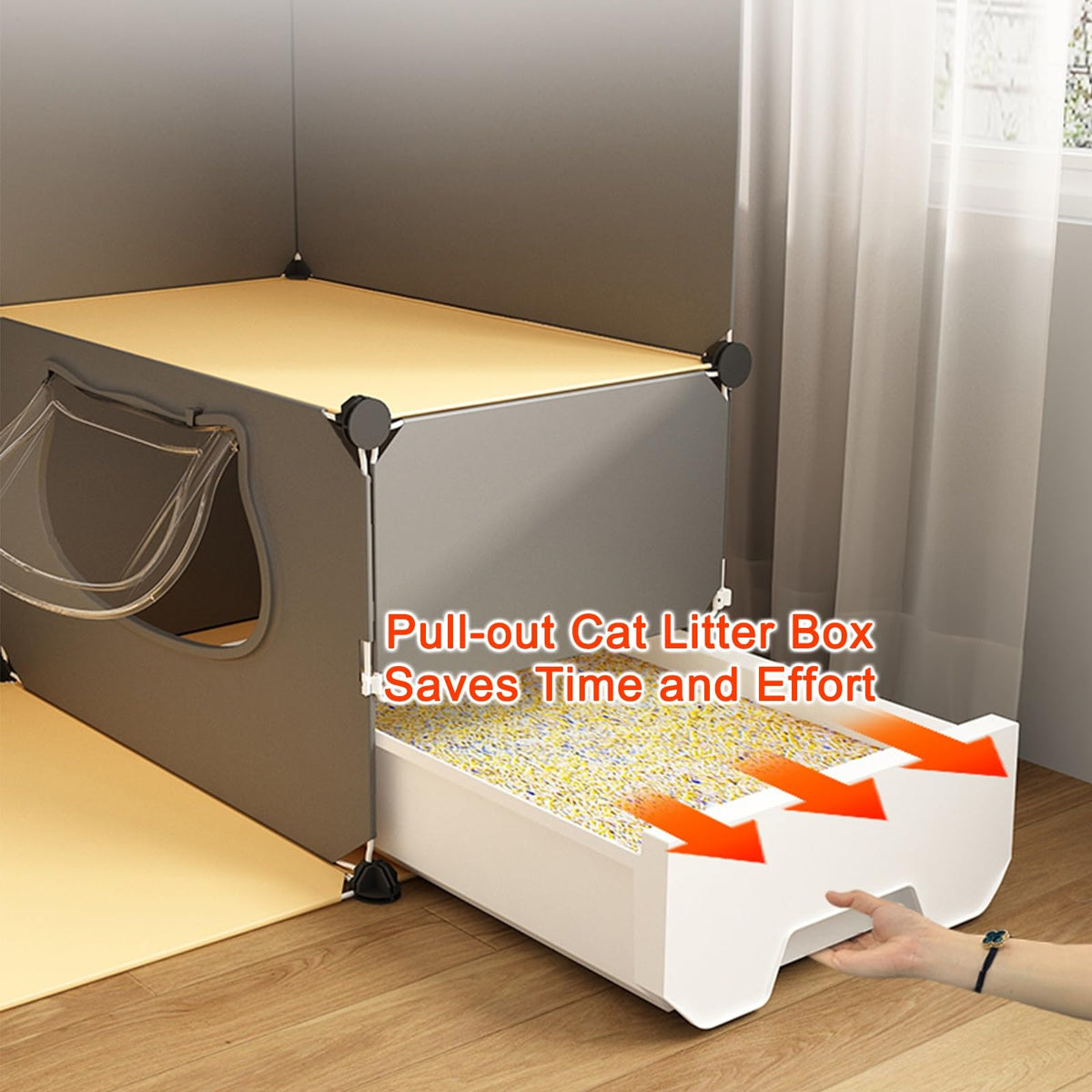 Large 3-Tier Detachable Metal Wire Cat Kennel with Litter Box and Hammock Y4774