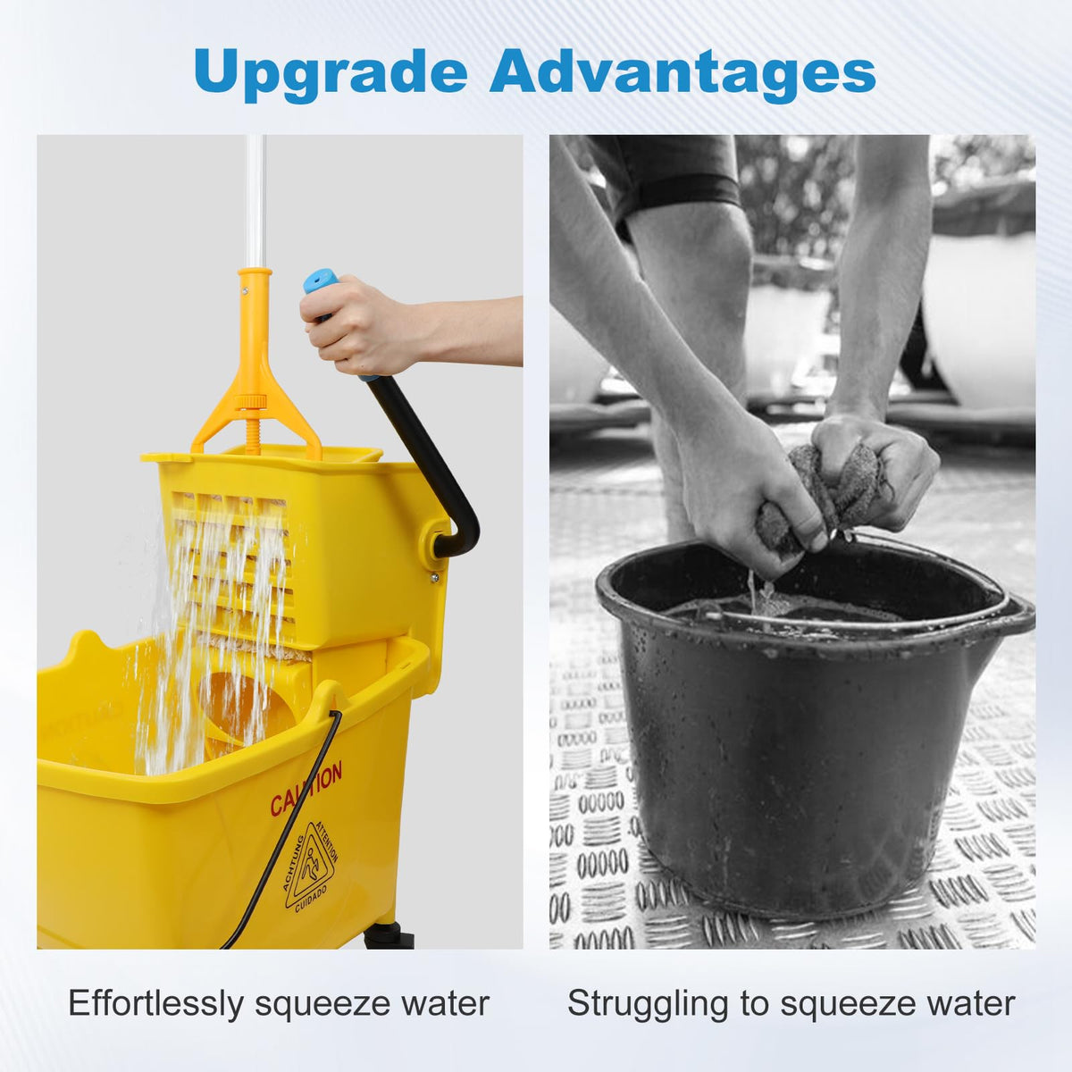 35 Qt Yellow Mop Bucket with Wringer on Wheels and Mops Set G9269