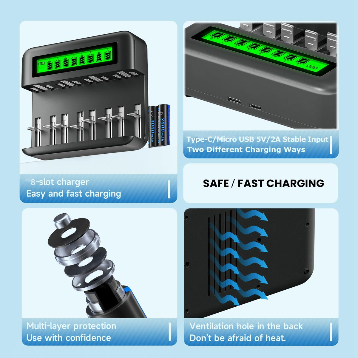 4 Pack Rechargeable D Batteries with Charger M7470