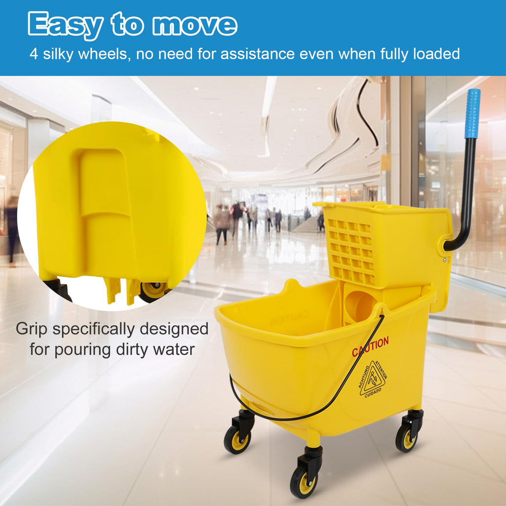 35 Qt Yellow Mop Bucket with Wringer on Wheels and Mops Set G9269