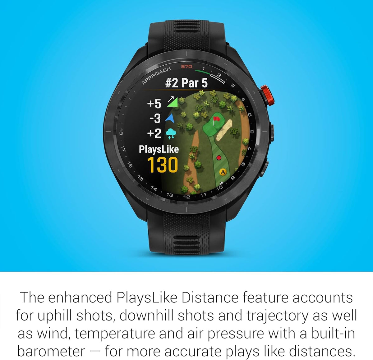 Black 47mm Golf GPS Smartwatch O5284