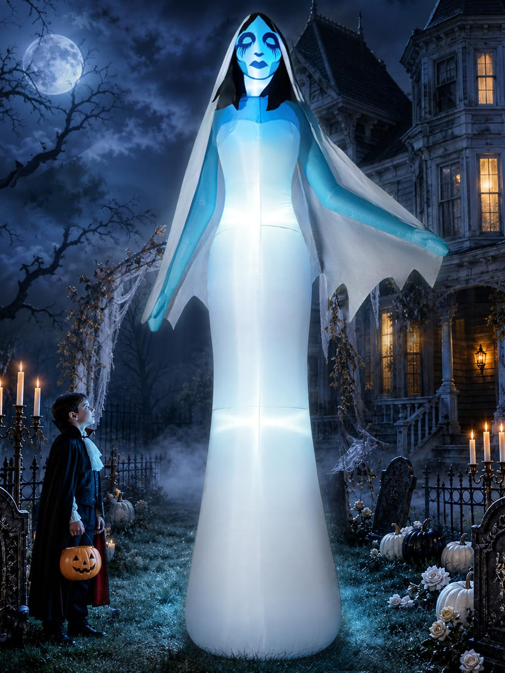 12FT Halloween Inflatable Ghost Bride with Blue LEDs C200