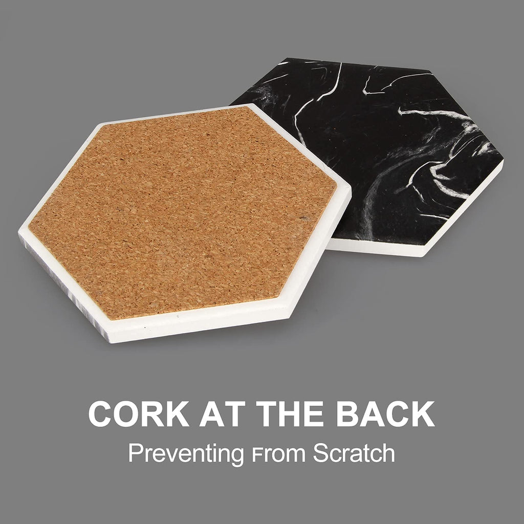 Black Marble Coaster Set with Holder Y300644