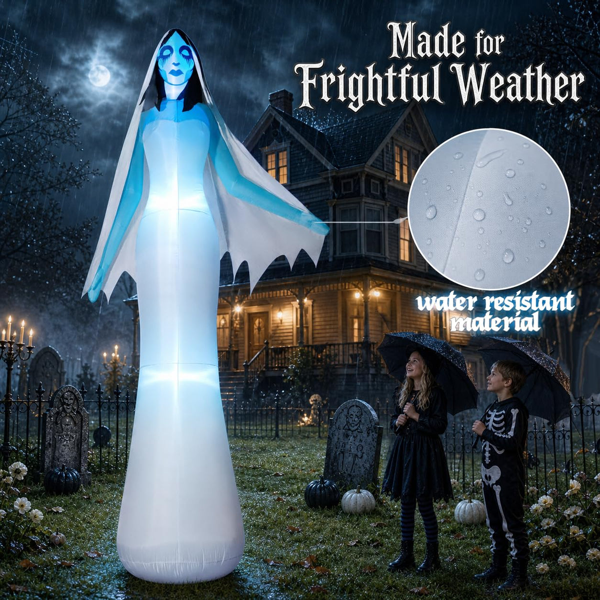 12FT Halloween Inflatable Ghost Bride with Blue LEDs C200