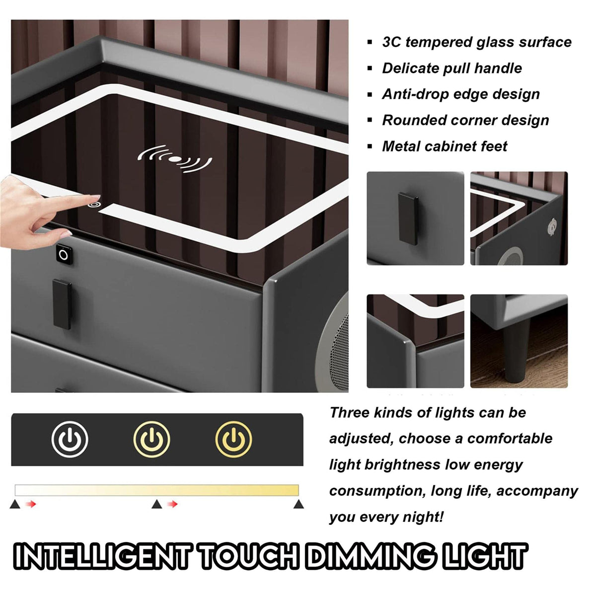 White 3 Drawer Smart Nightstand with Wireless Charging W56204