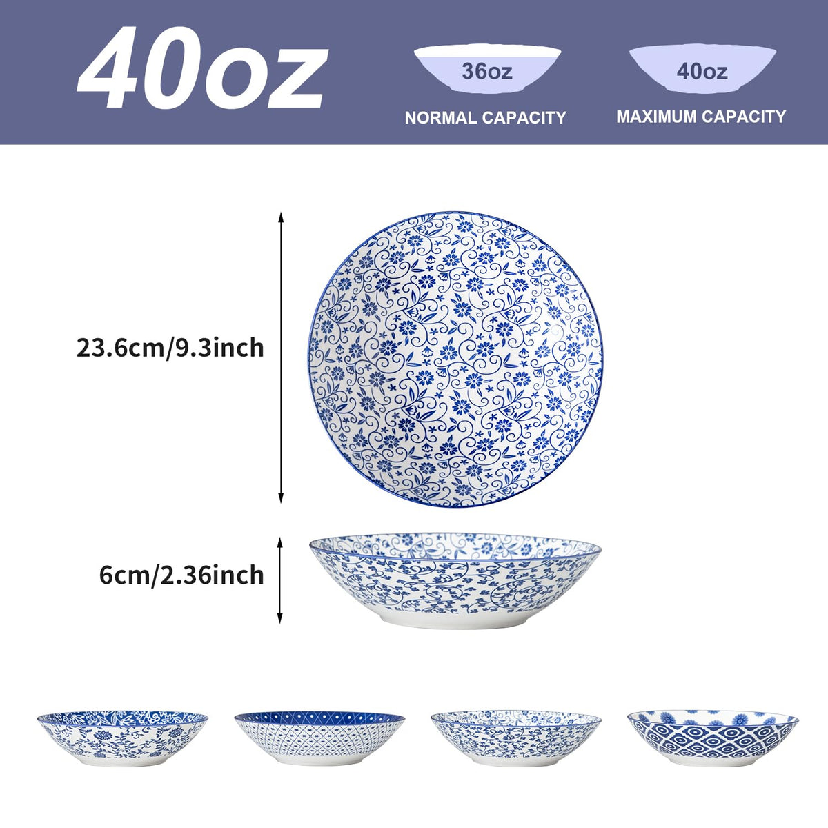 40 Oz Ceramic Pasta Bowls Set of 4 C732253