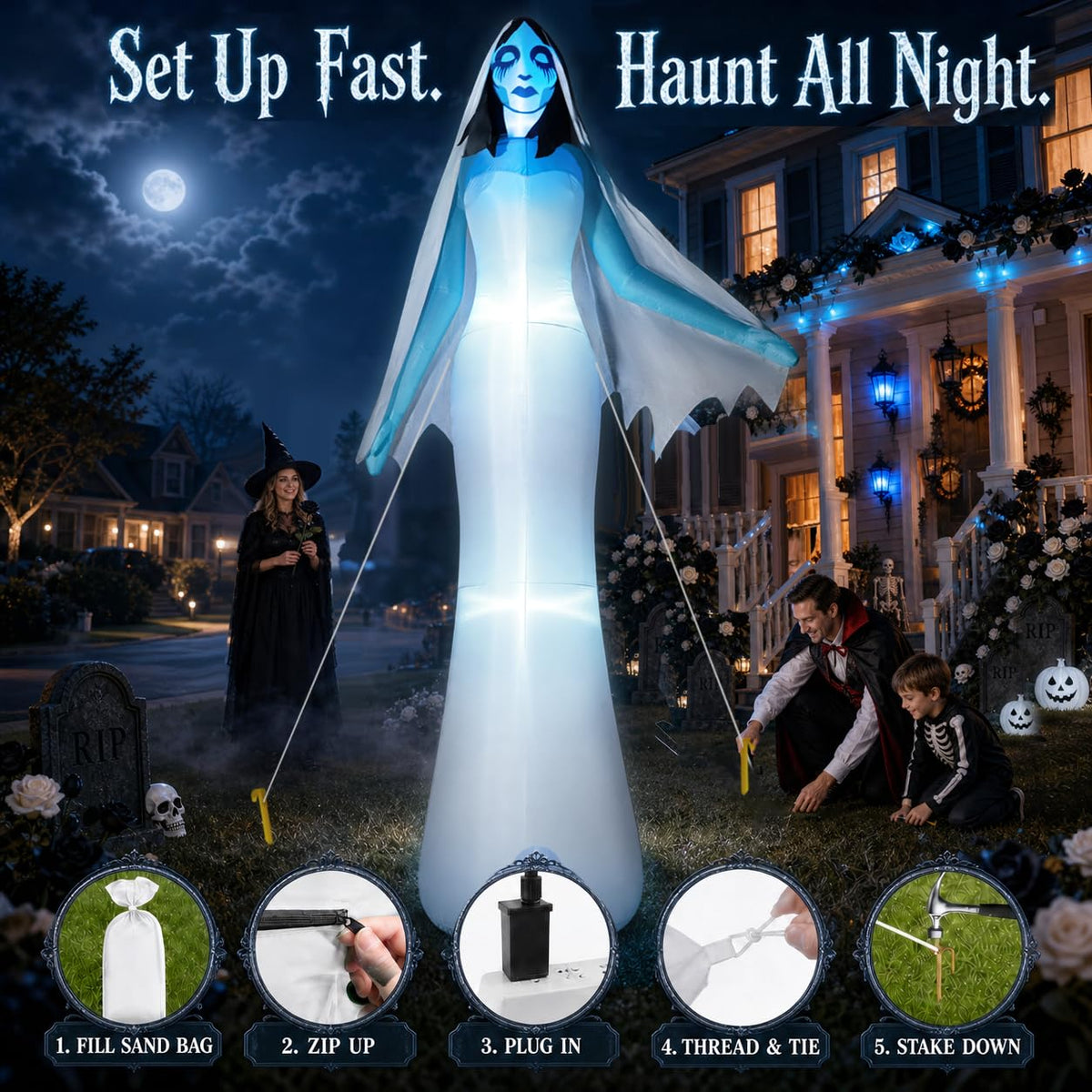 12FT Halloween Inflatable Ghost Bride with Blue LEDs C200