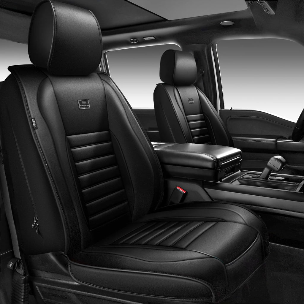 Nappa Leather Car Seat Covers Full Set, Waterproof Anti-Slip, Black E936