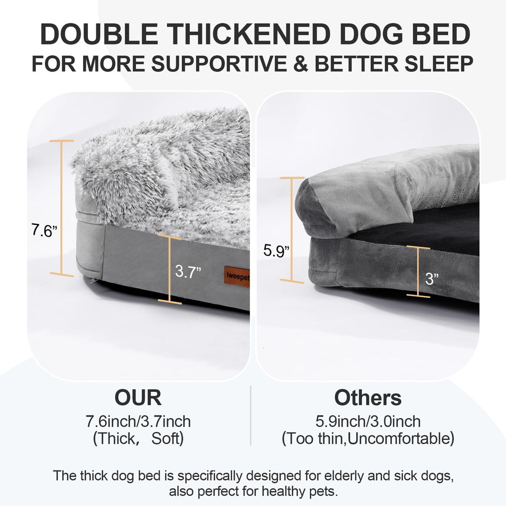 Fluffy Orthopedic Dog Bed with Washable Plush Cover, Grey I851