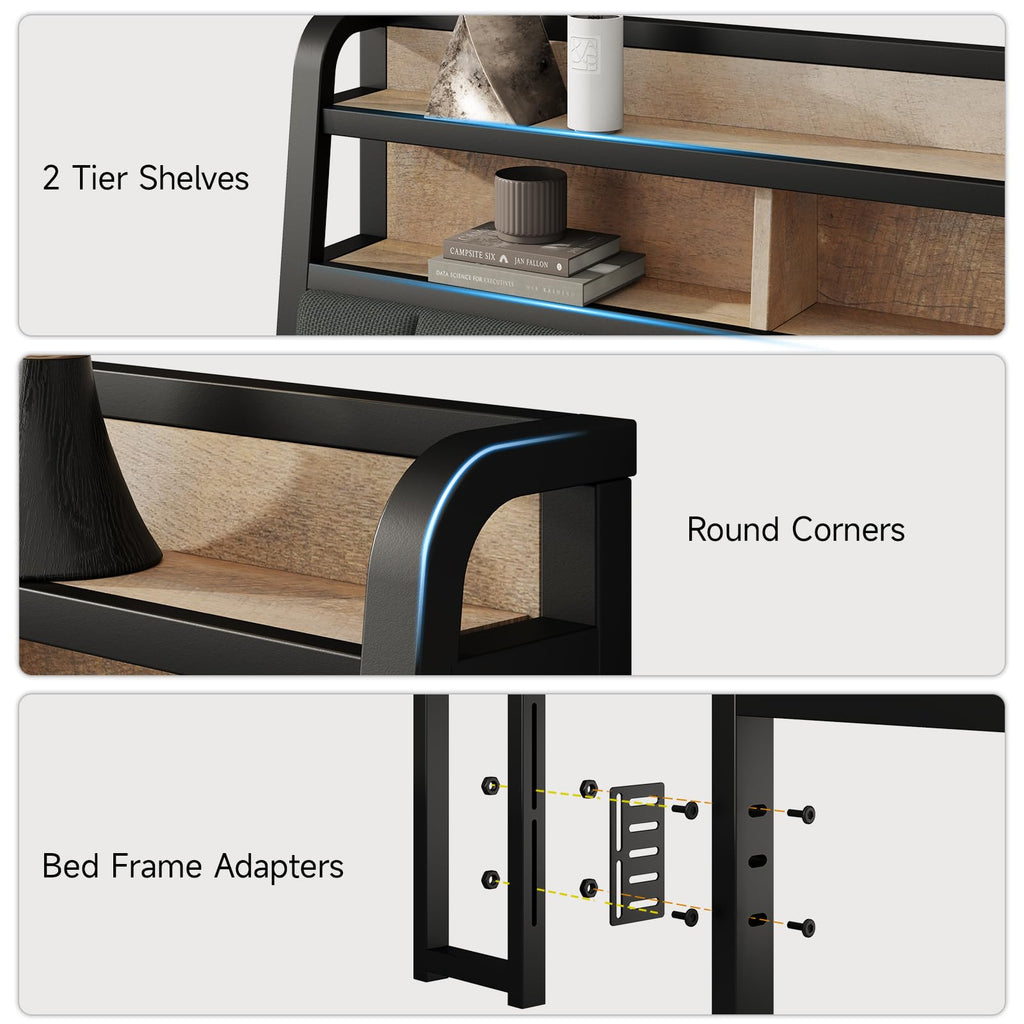 King Headboard with Storage and Charging Station R9432