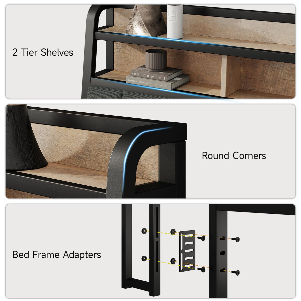 King Headboard with Storage and Charging Station R9432