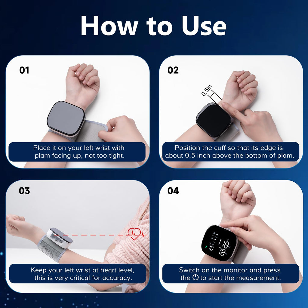 Wrist Blood Pressure Monitor Rechargeable Digital Voice Broadcast LED Backlit 199 Memory Storage for 2 Users with Carrying Case U686708