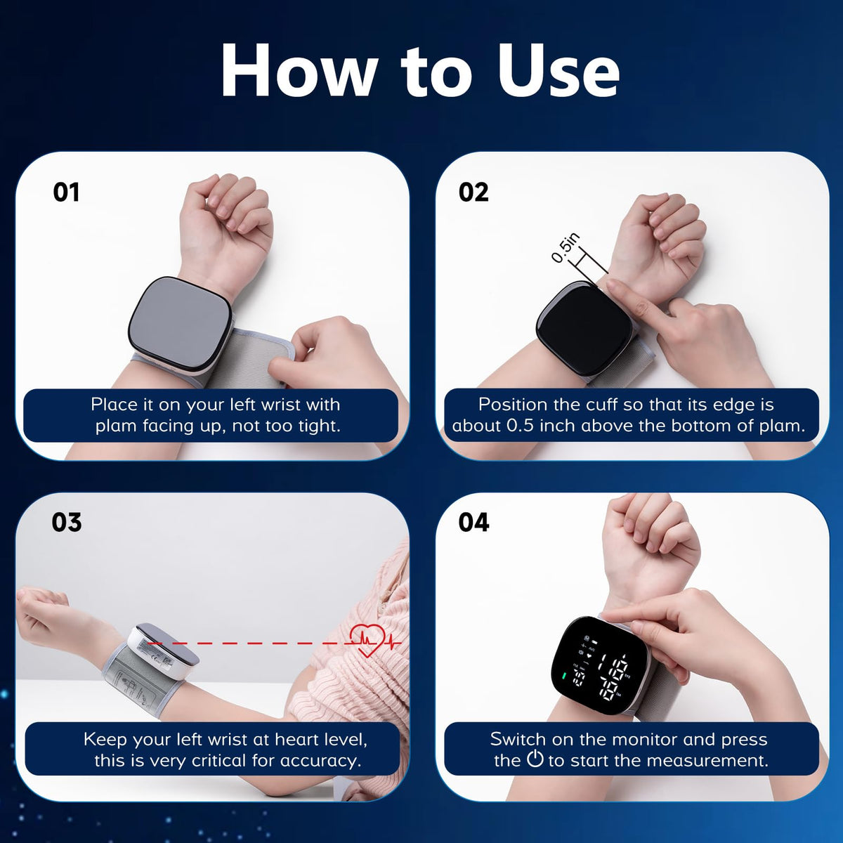 Wrist Blood Pressure Monitor Rechargeable Digital Voice Broadcast LED Backlit 199 Memory Storage for 2 Users with Carrying Case U686708