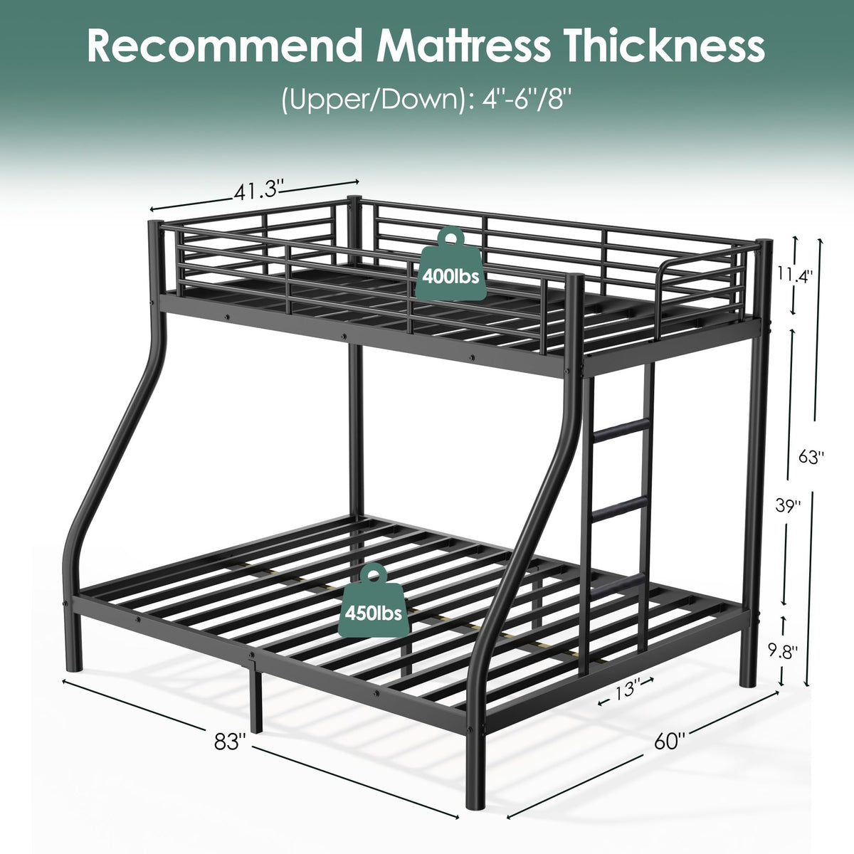 Twin XL Over Full Bunk Bed with Mattresses, Black Q3365