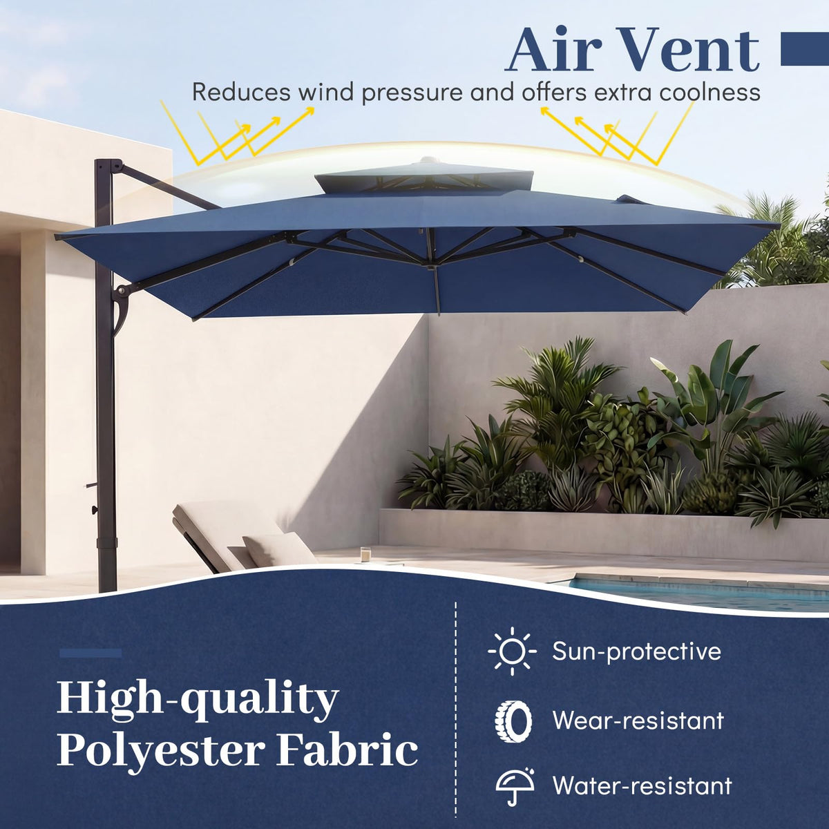 10 FT Navy Blue Cantilever Patio Umbrella R231310