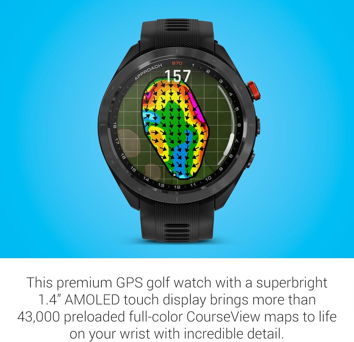 Black 47mm Golf GPS Smartwatch O5284
