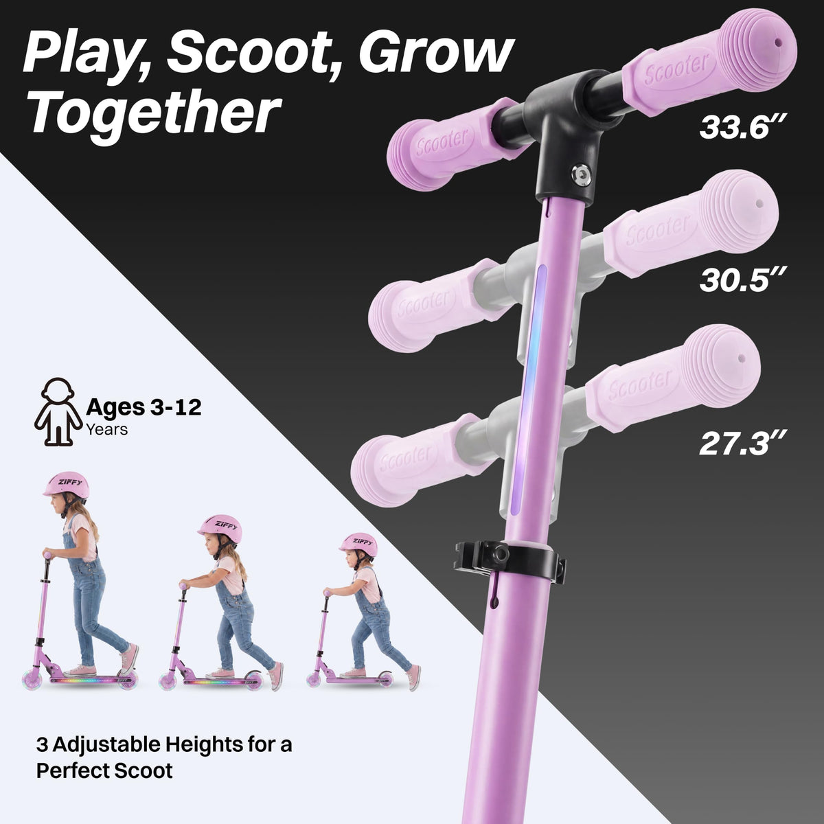 Light Up 2 Wheel Foldable Kids Kick Scooter with Adjustable Height Y29752