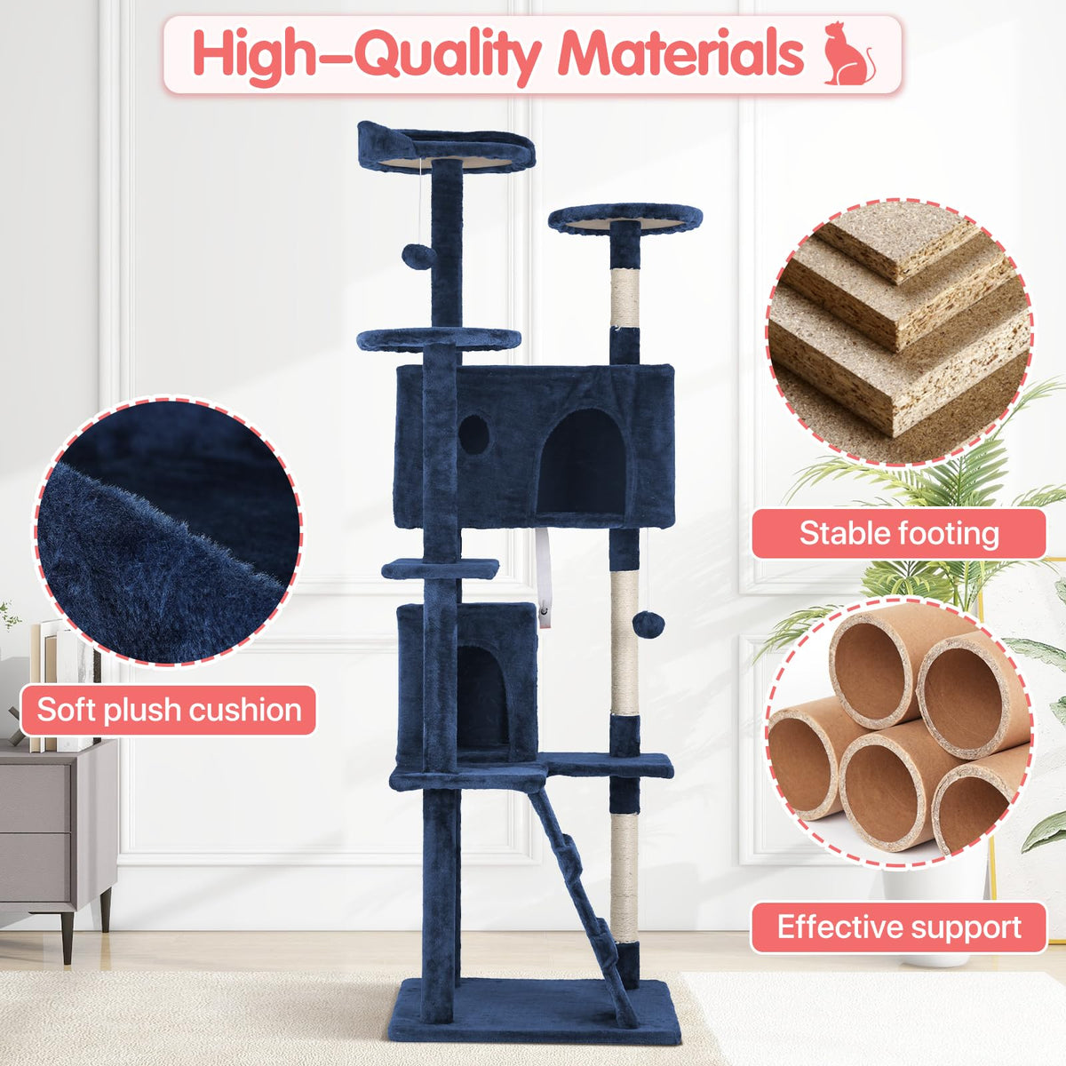 70in Navy Blue Cat Tree with Scratching Post L339713