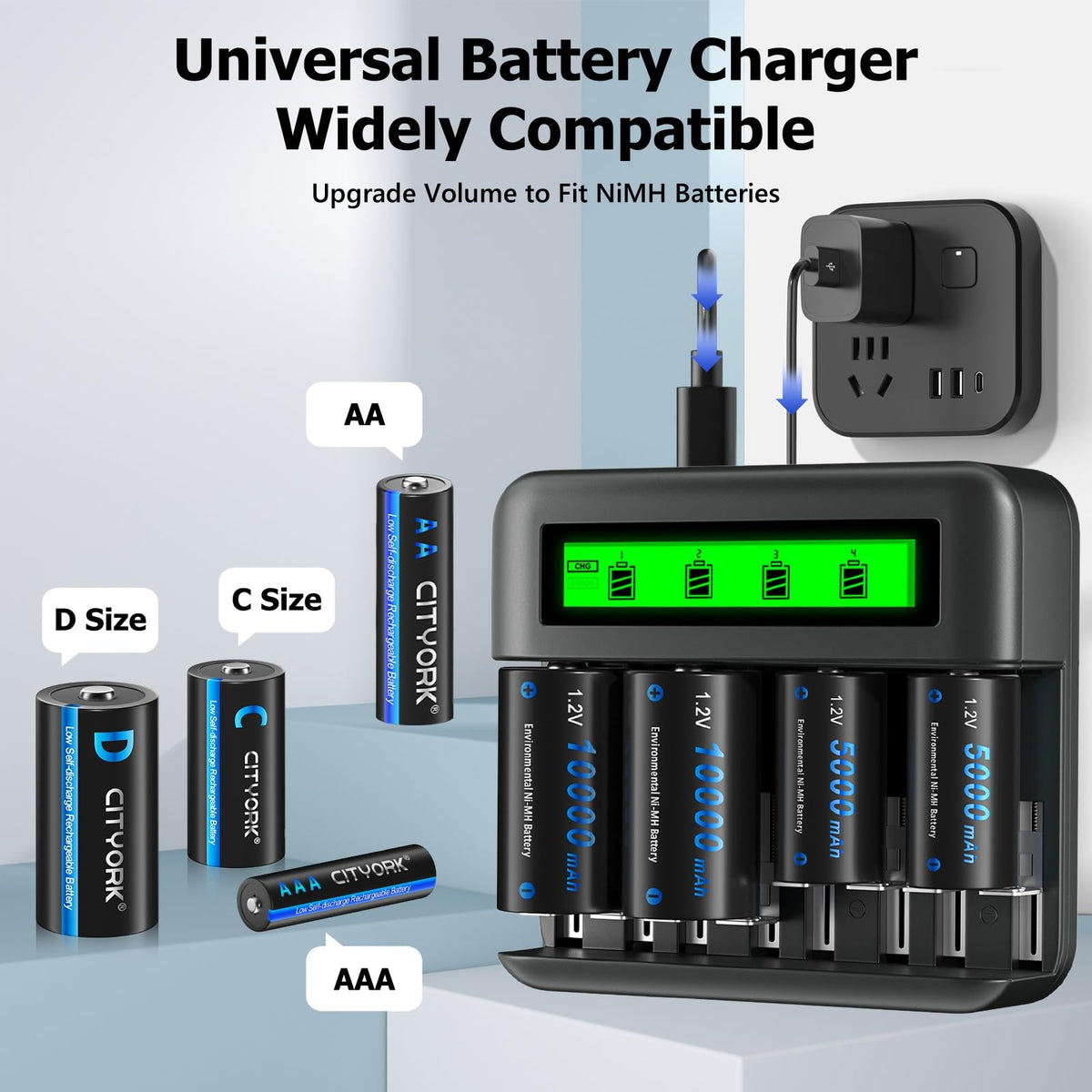 4 Pack Rechargeable D Batteries with Charger M7470