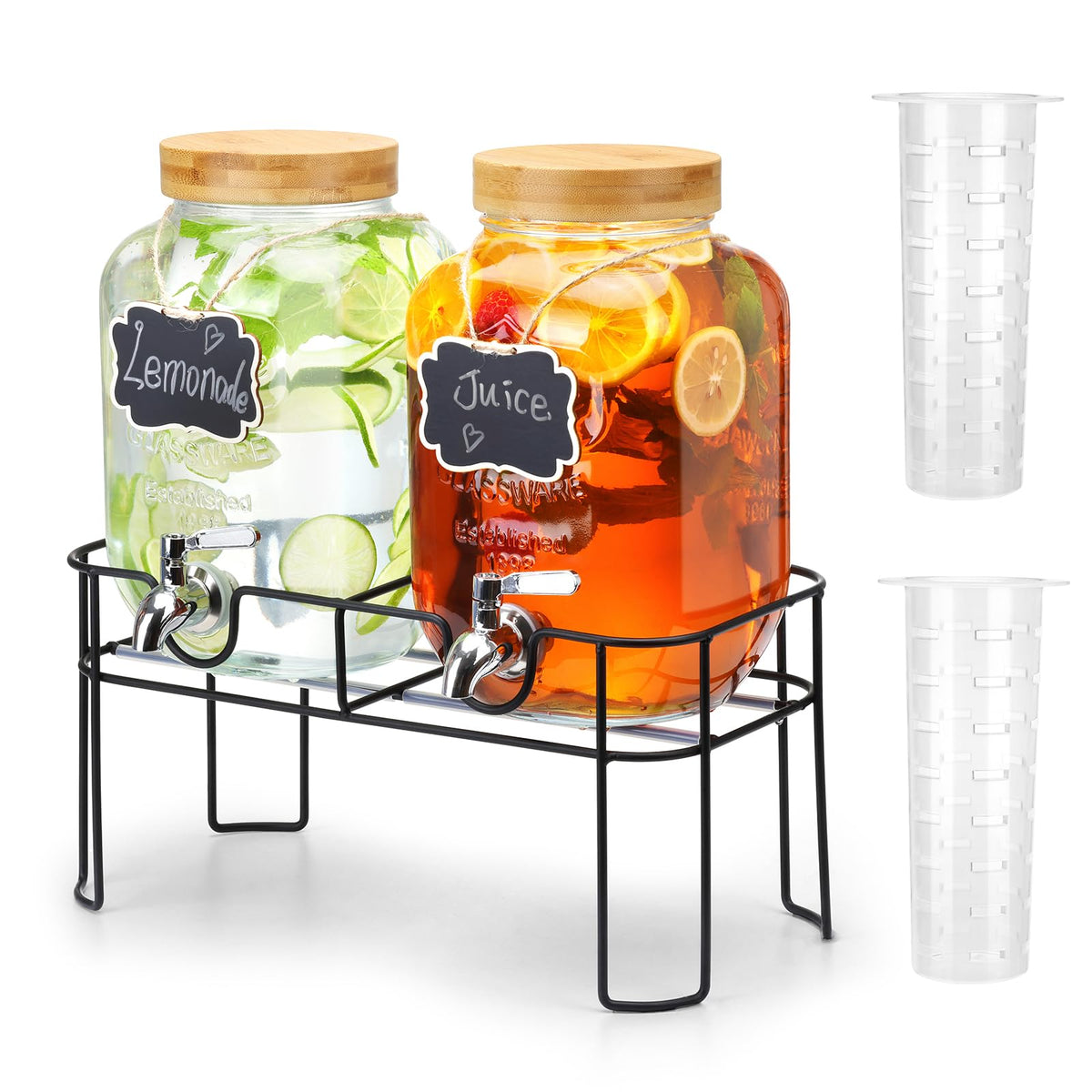 2 Pack 1 Gallon Glass Drink Dispenser with Bamboo Lid H93914