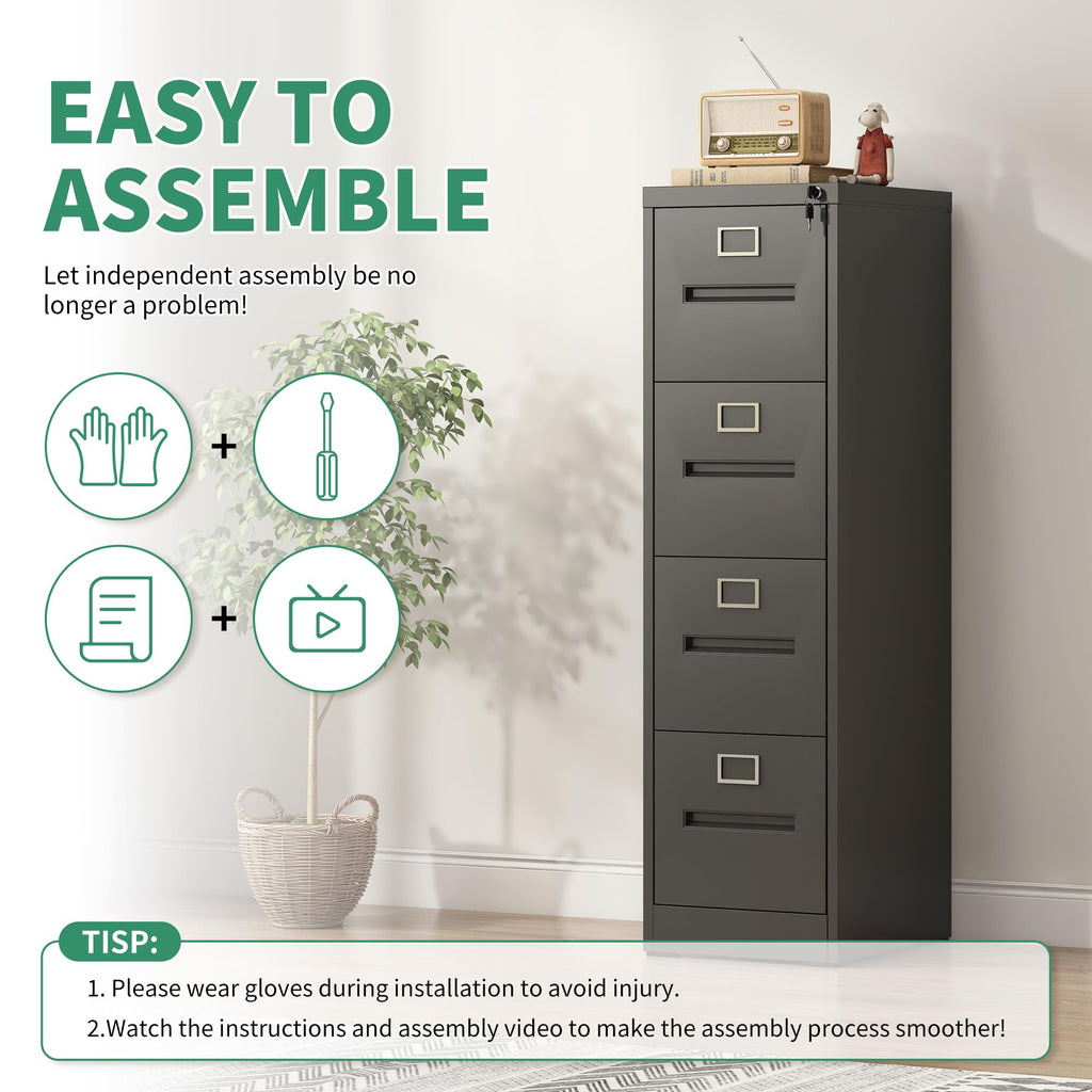 Black 4 Drawer Steel File Cabinet with Lock Q50747