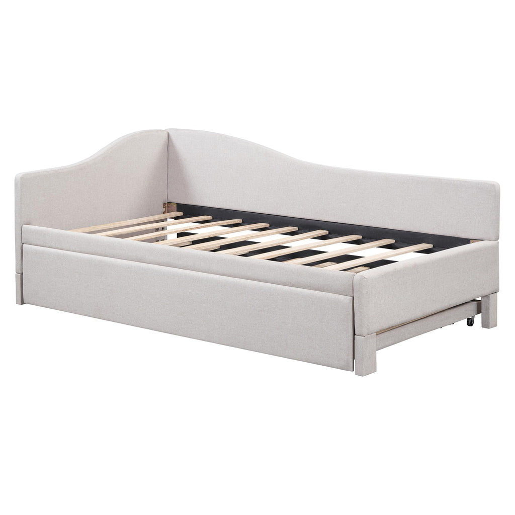 Twin Size Upholstered Linen Daybed with Pop up Trundle I6709