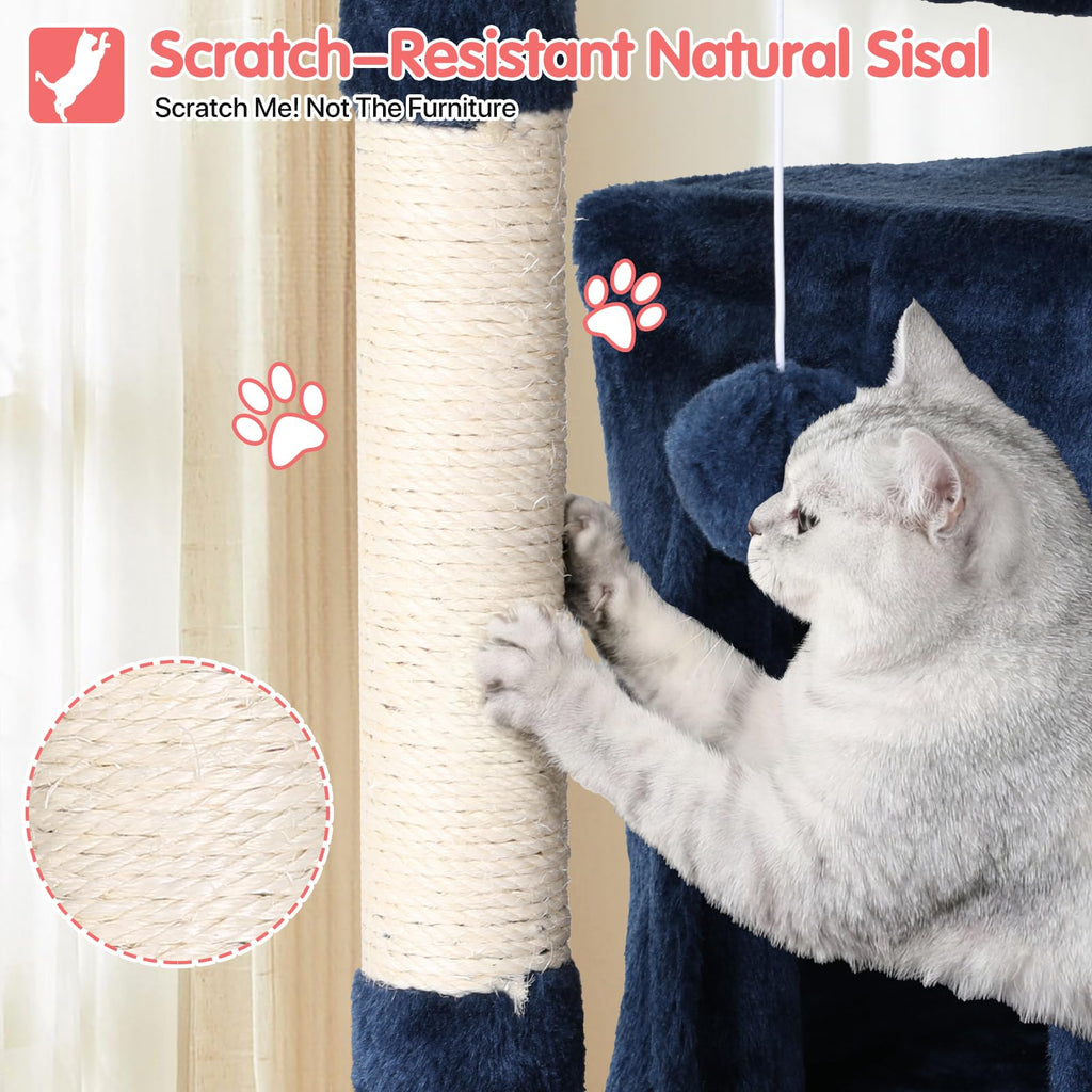 70in Navy Blue Cat Tree with Scratching Post L339713