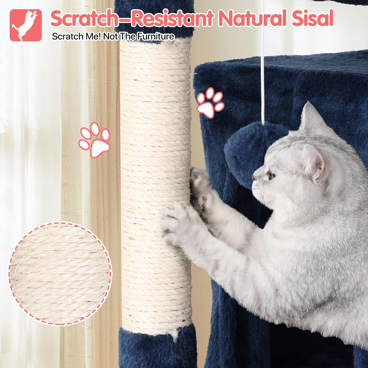 70in Navy Blue Cat Tree with Scratching Post L339713