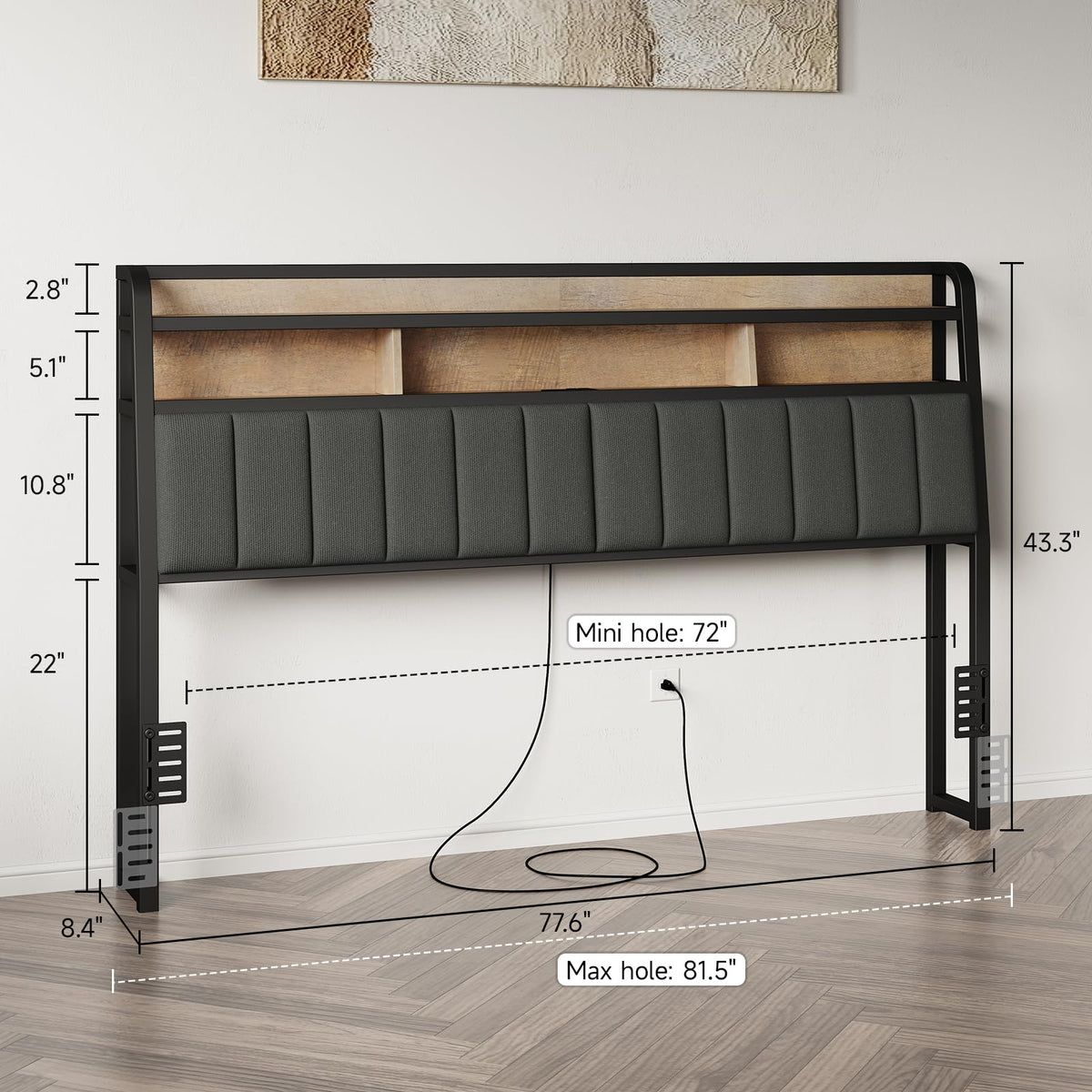 King Headboard with Storage and Charging Station R9432