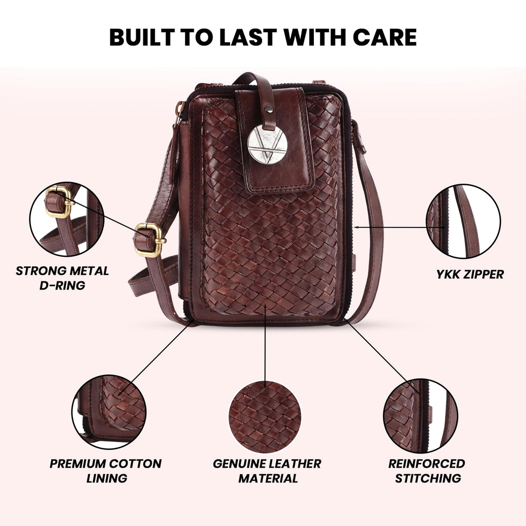 Genuine Leather Small Crossbody Bag with Adjustable Detachable Strap T704