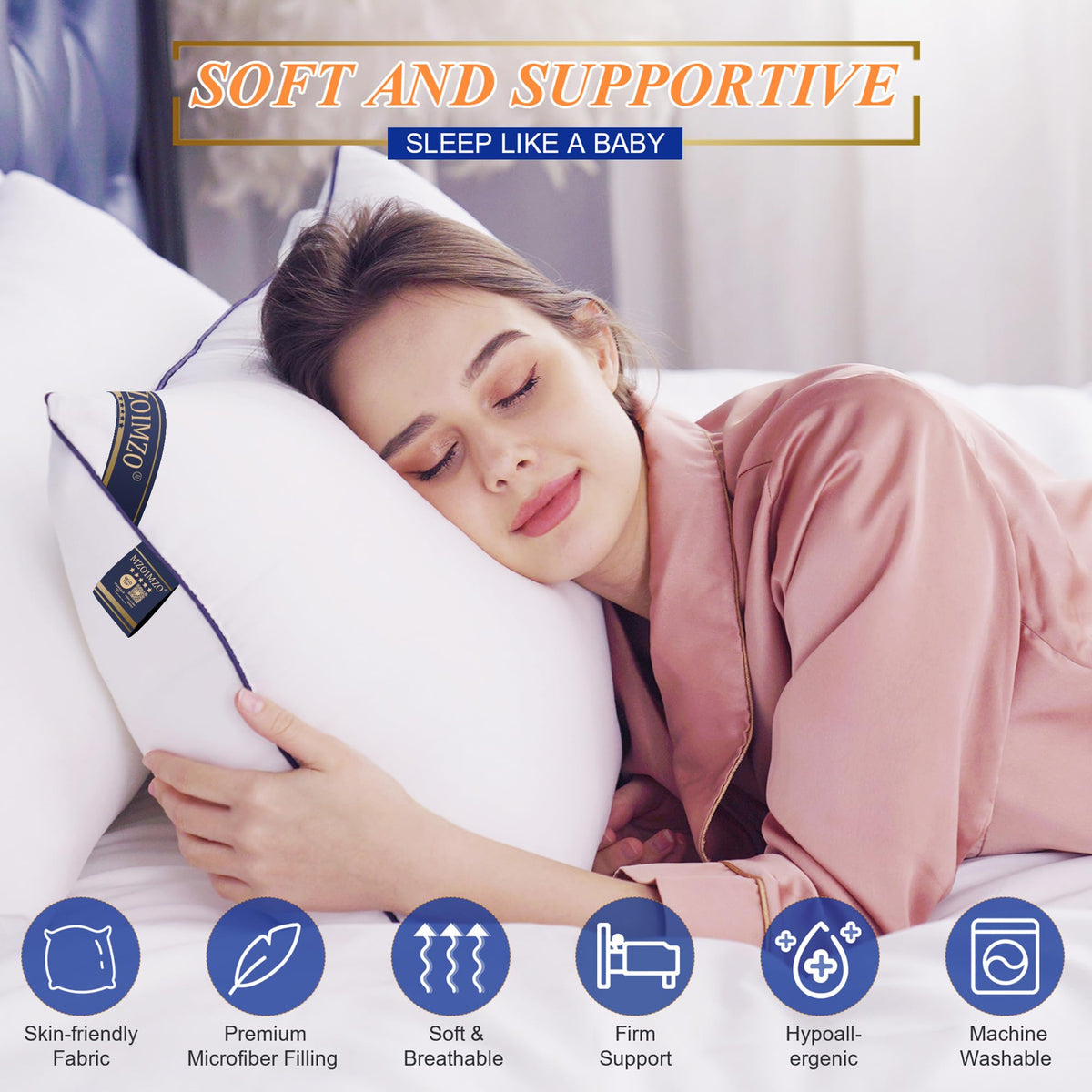 King Size Set of 2 Firm Bed Pillows Q81938