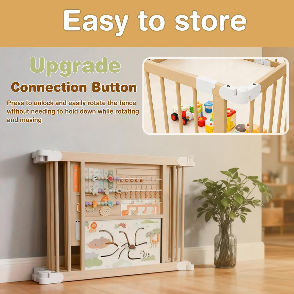 Foldable Wooden Baby Playpen with Toy Set E3185