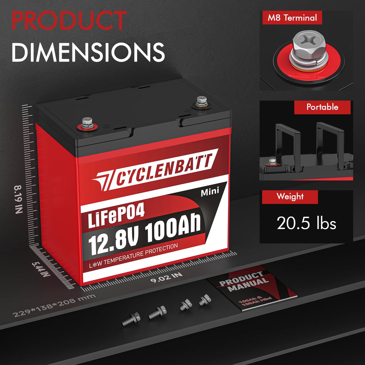 12V 100Ah Mini LiFePO4 Lithium Battery D2820